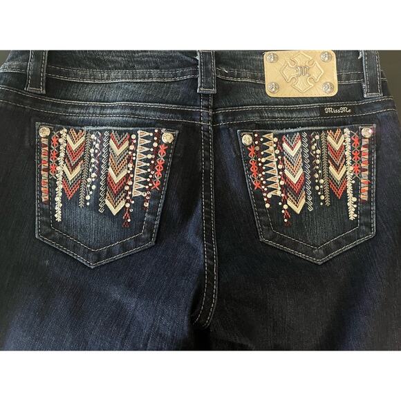 Miss Me Women's denim jeans Mid-Rise Easy Skinny Aztec print large stitch sz 30 - Picture 7 of 8